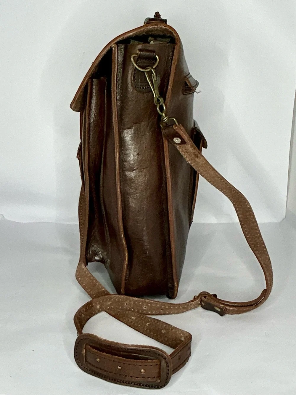 Vintage Handmade Leather Messenger Crossbody Satchel Bag Made in Mexico